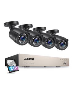 ZOSI 1080p Außen Video Überwachungskamera Set mit Kabel, 8CH 2TB HDD DVR Recorder und 4 Outdoor 2MP Sicherheitskamera CCTV System, Bewegungserkennung, 24m IR Nachtsicht