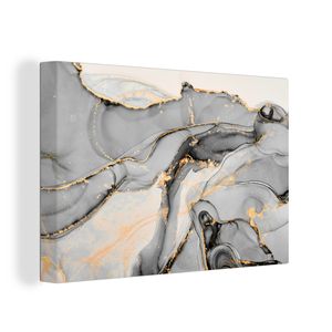 OneMillionCanvasses® - Leinwandbilder - Bild auf Leinwand Wandbild Leinwandbild Marmor - Gold - Grau, 90x60 cm, Kunstdruck Wandkunst Gemälde auf Holzrahmen  - Leinwänden - Fotoleinwand