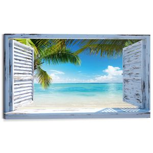 Wandbild Deco Block Strandfenster Fensterblick - Strandbilder - Meer - Palmen