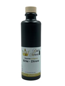 Sauna Aufguss Konzentrat Birke-Zitrone - 200ml in schwarzer Steingutflasche mit Korkmündung