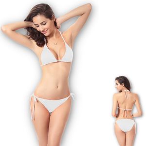 Triangel Bikini Damen Zweiteiler Weiß  Schnürung Low Waist Neckholder Bademode  Größe S M L XL