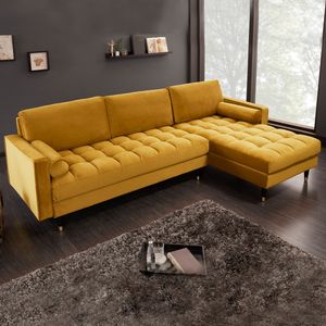 riess-ambiente Elegantes Ecksofa COZY VELVET 260cm senfgelb Samt Federkern 3er-Sofa Eckcouch Loungesofa Sofa