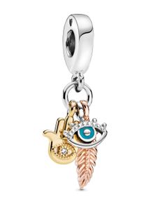 Pandora Passions Charm Anhänger 768785C01 Hamsa All Seeing Eye Feather Spirituality Tricolor Shine Rose Silber 925 Klare Zirkonia Türkis Emaille
