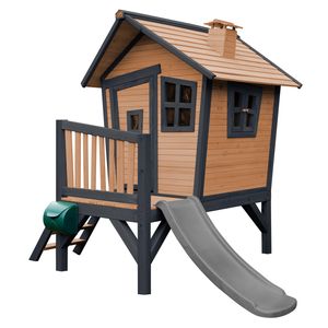AXI Spielhaus Robin mit grauer Rutsche | Stelzenhaus in Braun & Grau aus  Holz für Kinder | Spielturm für den Garten