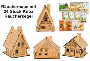 GKA Holz Räucherhaus mit 24 Stück KNOX Räucherkegel Weihnachten Advent Räucherhäuschen