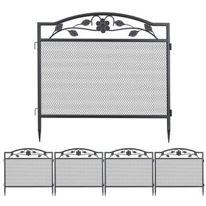 WISFOR 5-dielna súprava plotov na posteľ, 80 cm vysoká, záhradný palisádový plot z kolíkov Kovový plot na okraji postele Black
