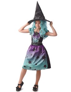 Sternen-Hexe Mädchenkostüm Halloween-Kostüm violett-türkis