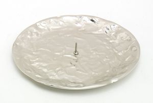 Kerzenteller Messing vernickelt Silber mit Dorn Ø 12,5 cm ideal für Kerzen