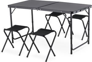 Outtec® Campingtisch mit 4 stühlen - 120 x 60 cm - höhenverstellbar Klein Tisch, Klapptisch, Balkontisch, Table - für Camping, Balkon, Garten, Strand
