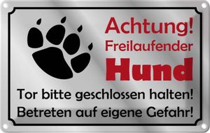 vianmo Blechschild Wandschild Metallschild 20x30 cm - Achtung Freilaufender Hund Gefahr