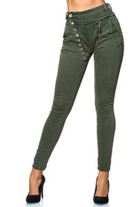 Elara Damen Jeans Boyfriend Baggy Knopfleiste EL05-22 Khaki-46/3XL