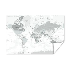 MuchoWow® Poster Weltkarte - Weiß - Grau - Erde 90x60 cm - Schlafzimmer