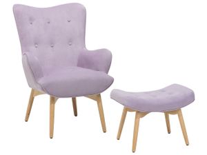 BELIANI Ohrensessel mit Hocker Violett Samtstoff Gummibaumholz Moderner-Look für Wohnzimmer Schlafzimmer