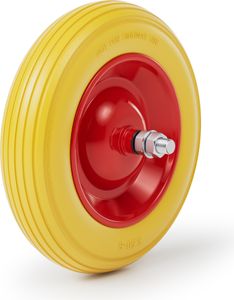 Wiltec Pannensicheres PolyurethanRad 3.50-8 80 x 370 mm 130 kg, Polyurethan Vollgummi Schubkarren Komplettrad mit Steckachse, Schubkarrenrad pannensicher