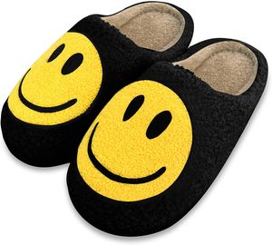 ASKSA Hausschuhe Smiley Damen Herren Winter Warme Plüsch Emoji Haus Pantoffeln, Schwarz, Größe: 44-45