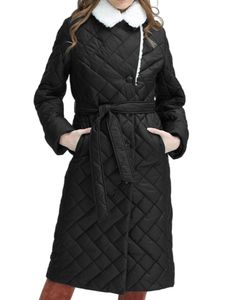 Damen Steppmäntel Langarm Lange Mantel Warm Wintermantel Übergangsjacke Puffer Jacket Schwarz,Größe L