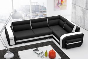Ecksofa Wohnzimmer – Wohnlandschaft mit Hocker und Minibar - L-form Couch mit Schlaffunktion - Gemütlich Schlafsofa - ASSAN