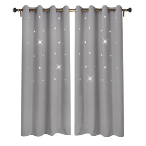 Vorhang Aushöhlung Sterne Gardine Blickdicht Ösenvorhang für Wohnzimmer Kinderzimmer Schlafzimmer, 132x160cm, Grau