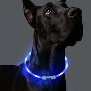 LED Hundehalsband Leuchtend, USB Wiederaufladbar Wasserdicht Leuchthalsband, Längenverstellbarer für Hunde und Katzen - 3 Modus (Blau)