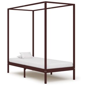 Himmelbett-Gestell Dunkelbraun Massivholz Kiefer 90 x 200 cm , Klassische Betten Design 2024