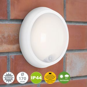 LED Außenleuchte mit Bewegungssensor und Dämmerungssensor BRILONER LEUCHTEN HELSINKI, 12 W, 1150 lm, IP44, weiß, Kunststoff, Ø 17 cm