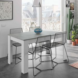 Ausziehbarer Tisch Midland, Ausziehbare Konsole für Esszimmer, Ausziehbarer Küchentisch mit Verlängerung, 140/190x90h78 cm, Zement und Weiß