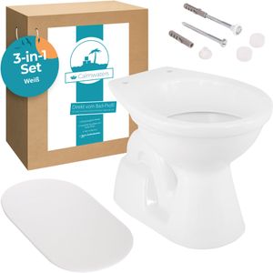 Calmwaters® Weißes Stand WC als Tiefspüler mit senkrechtem Abgang im Set mit Schallschutzmatte und Befestigung, 99000216