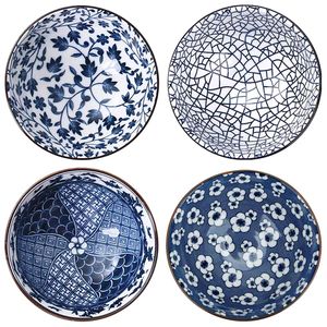 Intirilife Sada 4 kusů misek v elegantní dárkové krabičce - sada japonského porcelánového nádobí v modré a bílé barvě