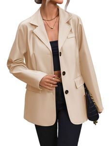 Damen Blazer Single Breasted Jacken Casual Outwear Arbeiten Knöpfen Mantel Streetwear Aprikose,Größe M