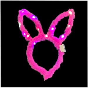 1x LED Plüsch Haarreif LITTLE BUNNY mit Hasenohren in 4 Farben, blinkend und leuchtend - Party Karneval Geburtstag Motto Party Fasching Prinzessin Königin (Pink)