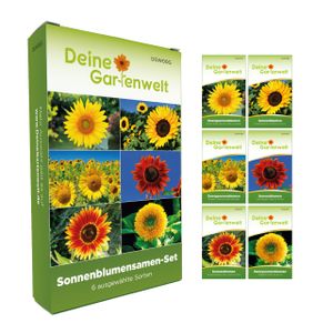 Sonnenblumensamen Set - 6 Sorten Samen - Saatgut Sortiment - Anzuchtset für Sonnenblumen - Geschenkset - Riesensonnenblumen, Zwergsonnenblumen, Teddybärsonnenblumen und mehr