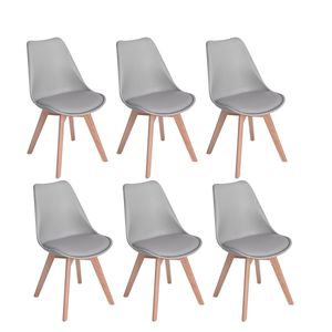 IPOTIUS Sada 6 jídelních židlí s masivní bukovou nohou, skandinávský design Čalouněné kuchyňské židle Židle ze dřeva, šedá barva