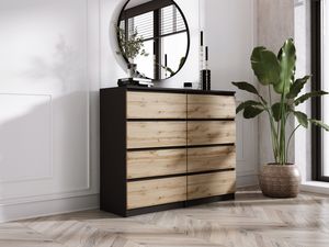 Komodenschrank mit 8 Schubladen Farbe: Schwarz & Wotan Eiche, A: 120 x 101 x 39 cm, Schubladenkommode, Kommode mit Schubladen, Sideboard Wohnzimmer, Schlafzimmer Kommode, Kommode Schwarz, Kommode Flur, Highboard