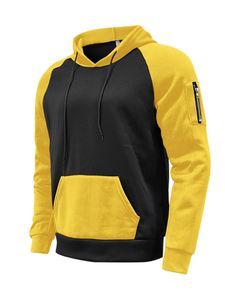 Herren Taschen Pocket Hoodies Winter Pullover Draw String Sweatshirts Unifarben, Farbe: Gelb Schwarz, Größe: M
