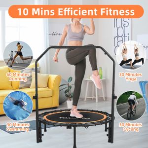 Składana mini trampolina TOMSHOO 40 cali, maksymalne obciążenie 260 funtów, przenośna trampolina do treningu wewnątrz i na zewnątrz, trampolina do skoków i odbić, trampolina do odbić dla dorosłych i dzieci z 4-stopniowym regulowanym drążkiem