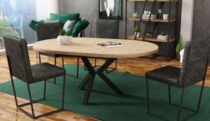 Runder Ausziehbarer Esstisch - Tisch im Loft-Stil mit Metallbeinen - Durchmesser 100 auf 140 cm Erweiterbar - Industrieller Quadratischer Tisch für das Wohnzimmer - Spacesaver - Eiche Craft