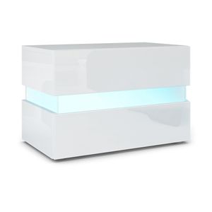 Vladon Nachttisch Flow,  Germany, Nachttischschrank mit Schublade Weiß Hochglanz/Weiß Hochglanz, inkl. LED-Beleuchtung (60 x 45 x 39 cm)