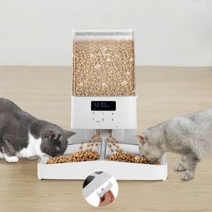 5L Automatische Katzenfütterung, 2 Schüsseln, Automatisches Katzenfutter, Fütterung für Hunde mit 2 Edelstahlschüsseln