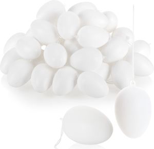com-four® 36x Weiße Deko-Ostereier aus Kunststoff - Plastikeier zum Anmalen und Aufhängen - Kunststoffeier für die Dekoration zu Ostern