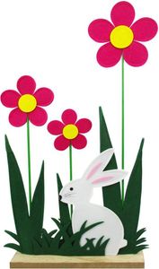 TrendLine Aufsteller Osterhase mit Blumen Filz 40 x 22,5 cm pink grün weiß