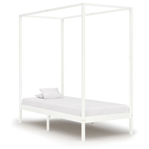 Schlafzimmermöbel - ELEGANTE - Bettrahmen - Himmelbett-Gestell Weiß Massivholz Kiefer für 90 x 200 cm Matratze&72962