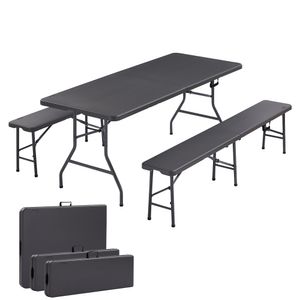 AREBOS Súprava pivných stanov 3-dielna súprava stôl + 2 x lavica Súprava stanu pre vnútorné - vonkajšie pivné stoly skladacie a s rukoväťou na prenášanie