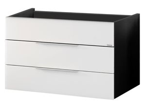 FACKELMANN Waschtischunterschrank KARA / Schrank mit Soft-Close-System / Maße (B x H x T): ca. 80 x 59 x 49 cm / Möbel mit zwei Schubladen / Korpus: Anthrazit / Front: lackiertes Glas in Weiß