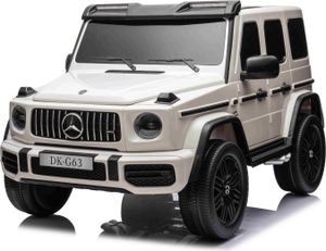 Dětské elektrické autíčko Mercedes-Benz G63 AMG 4x4² dvoumístné 12V, bílé, MP3 přehrávač se vstupem USB/AUX, pohon 4x4, baterie 12V14Ah, odpružená kola EVA, koženková sedadla, dálkové ovládání, licencované