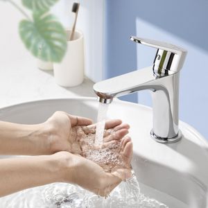 Wasserhahn Bad Waschbecken Badarmatur Mischbatterie aus Messing Waschtischarmatur Einhandmischer für Badezimmer, Chrom