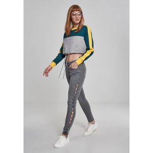Urban Classics Damen Pullover Ladies Cropped 3-Tone Stripe Crew Grey/Jasper/Chromeyellow-S