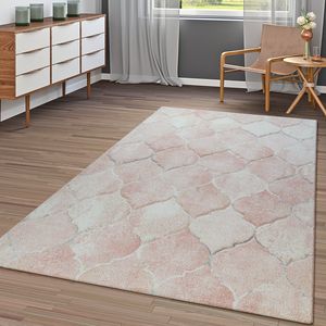 Orient Teppich Rosa Pink Beige Wohnzimmer Marokkanisches Design Waben Muster Größe 80x300 cm