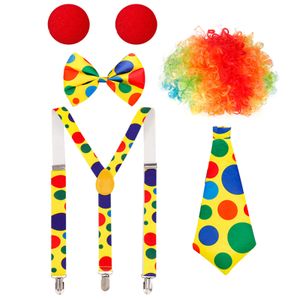 Clown Kostüm Set, Clown Hut Big Clown Schuhe Clown Nase Bogen und Clown Riemen für Karneval Mardi Gras Cosplay