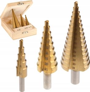 Stufenbohrer 4-32mm Kegelbohrer 3tlg.Set HSS Konusbohrer Senker TITAN