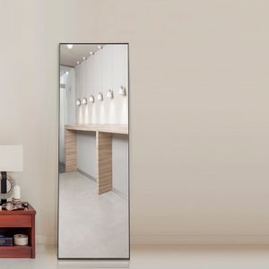 Fortuna Lai stojící zrcadlo v plné délce se zlatým kovovým rámem 150x40cm, HD velké šatní zrcadlo obdélníkové vysoké zrcadlo do obývacího pokoje nebo šatny, černé